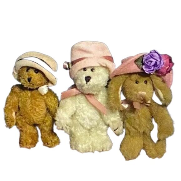 VINTAGE Boyds Bears and Friends - All Wearing PINK HATS (Lot of 3) | 2 NWT - Picture 1 of 14